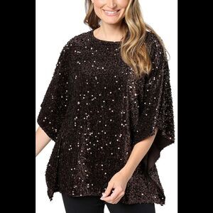 JingleBelles by KimGravel Women's SequinPaillette VelvetPoncho Ganache - Regular